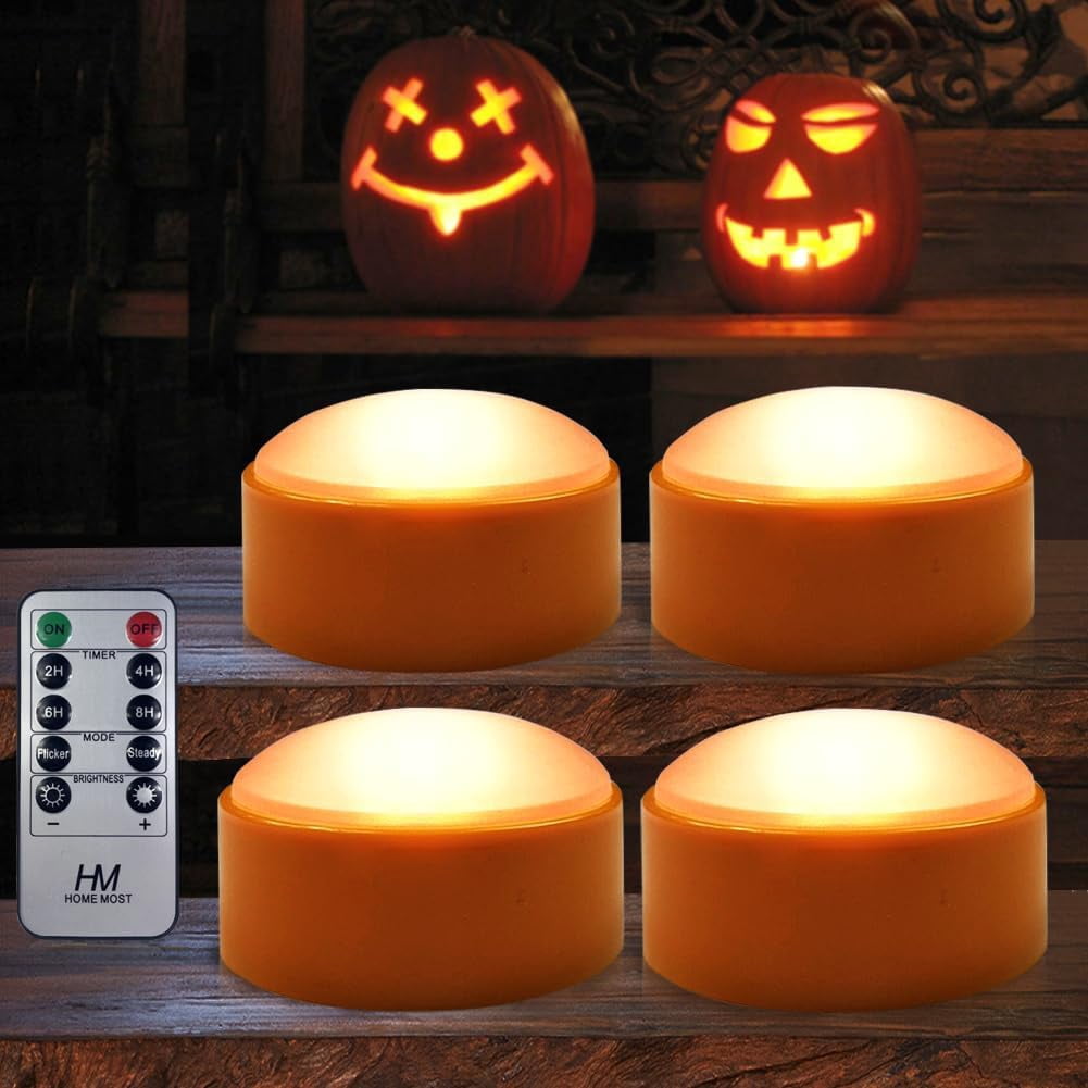 4-Pack Halloween LED Pumpkin Lights Battery Operated - Orange Pumpkin ...