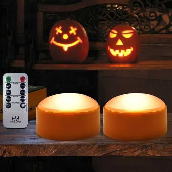 4-Pack Halloween LED Pumpkin Lights Battery Operated - Orange Pumpkin Lights with Timer and Remote Halloween Decor - Jack-O-Lantern Decoration Outdoor