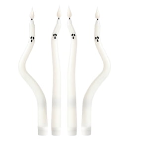 4-Pack Halloween LED Taper Candles, 11.3" Wavy Ghost Face Sticks, Battery Powered (Batteries NOT Included)