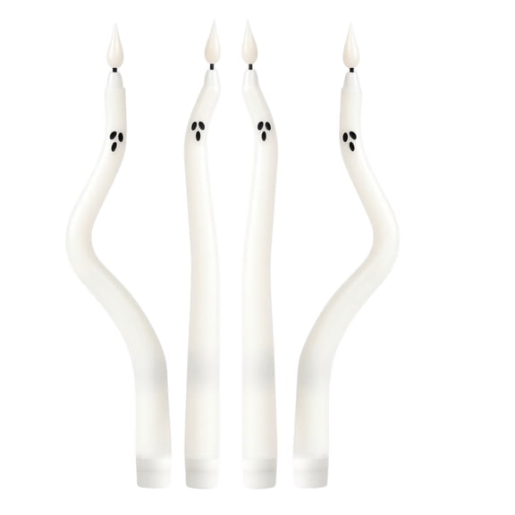 4-Pack Halloween LED Taper Candles, 11.3" Wavy Ghost Face Sticks, Battery Powered (Batteries NOT Included)