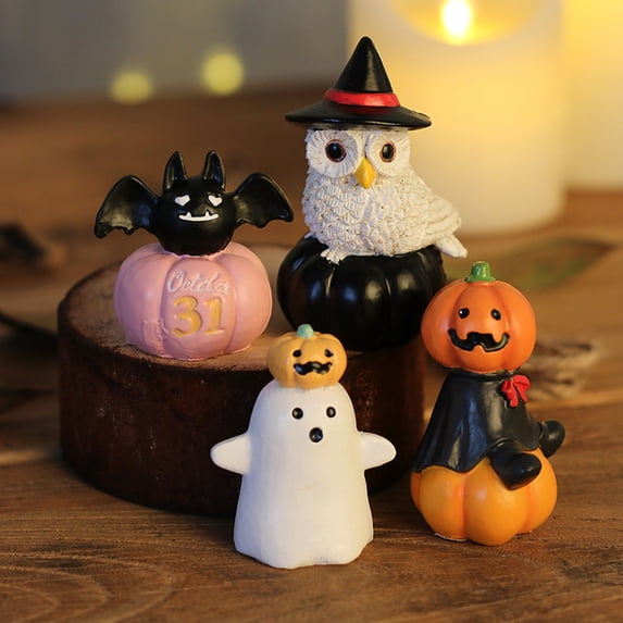 4 Pack Halloween Mini Ghost Figurine Decor,Ghost Halloween Decor Indoor,Resin Pumpkin Pink Ghost Decor Figurine,Halloween Bat Decor Figurine,Halloween Desk Decor,A