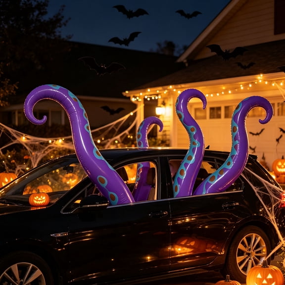 4 Pack Halloween Octopus Tentacles Inflatable Outdoor Decorations,Air Blow Up Funny Octopus Tentacles Props for Halloween Haunted House,Giant Octopus Feet for Window Car Wall Decoration