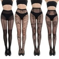thumbnail image 1 of 4 Pack Halloween Pattern Fishnet Tights Black Sexy High Waist Bats Skull Fishnets Print  Leggings Stockings for Women, 1 of 5