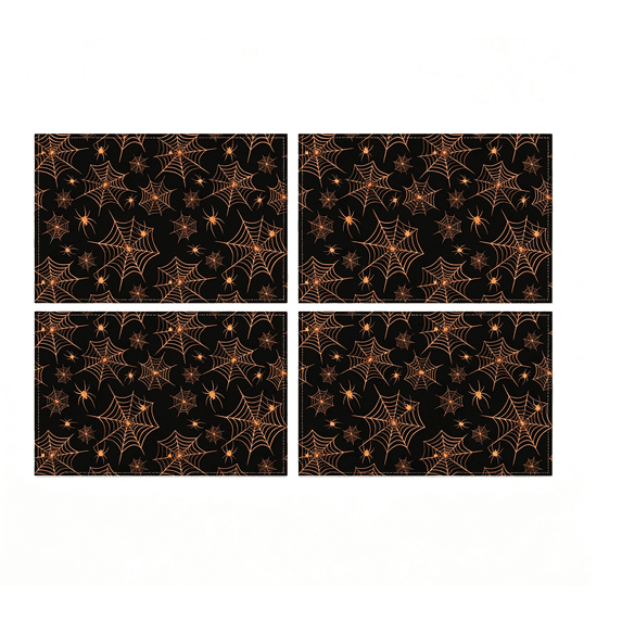4 Pack Halloween Placemats, Mixed Design Spider Web Fabric Dining Table Mats, Heat‑Resistant Washable Place Mats for Holiday Party Kitchen Table Decor