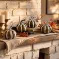 thumbnail image 1 of 4 Pack Halloween Pumpkin Decorations 4.5 X 3.5 Inch Striped Artificial Pumpkins Fall Decor for Home Thanksgiving Halloween Party Green Brown, 1 of 4