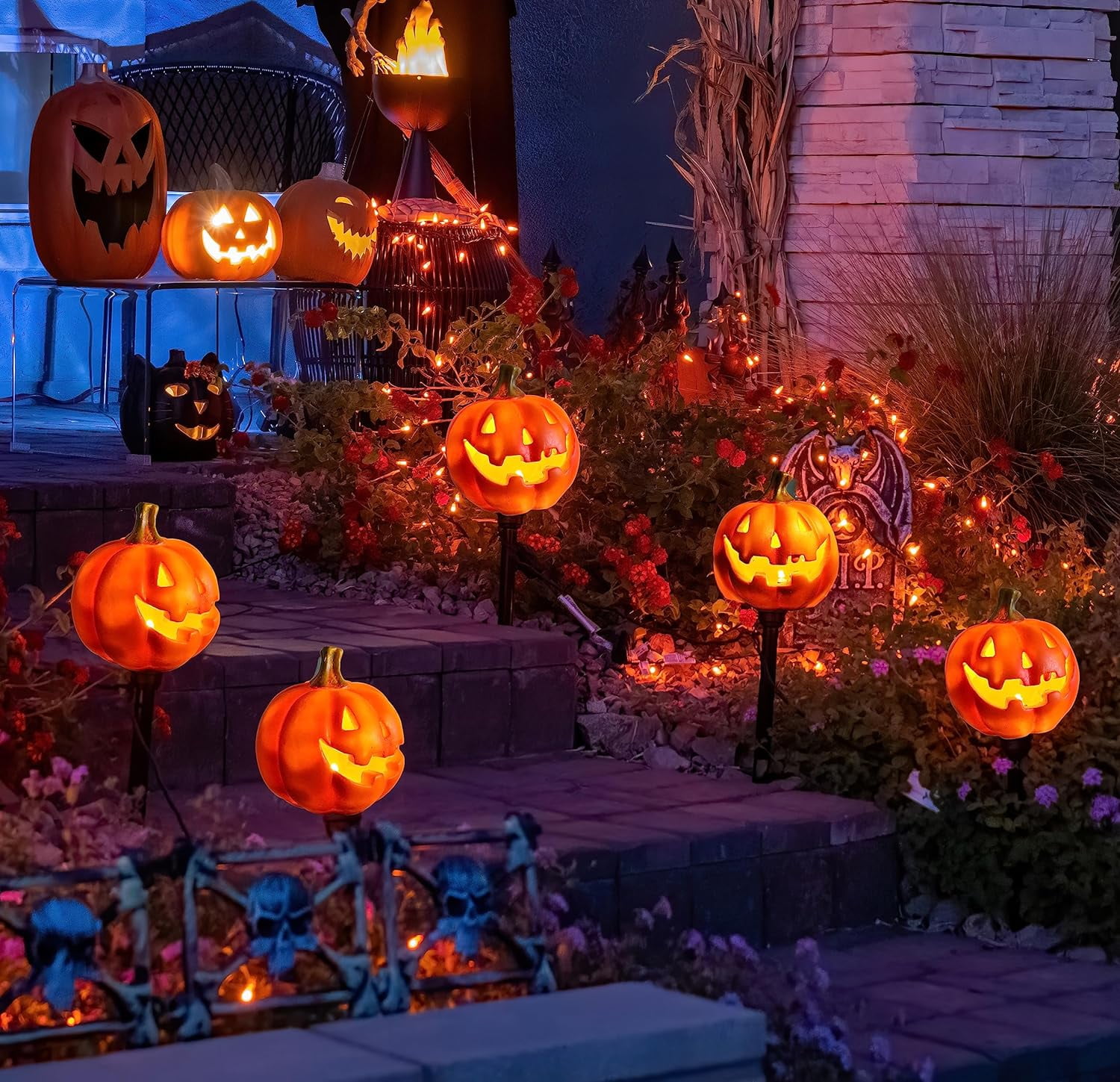 Halloween Pathway Lights Halloween Pupkin Pathway Solar Lights, 6 Pack  Halloween Solar Stake Orange Solar Lights Outdoor, image size:1500x1449
