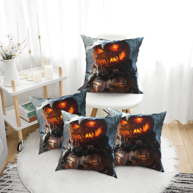4 Pack Halloween Throw Pillow Covers, Halloween Pumpkin Snowman Stylish