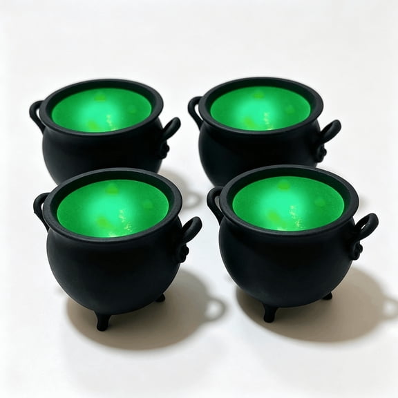 4 Pack Halloween Witch Cauldron Decor Glowing Mini Cauldron Tabletop Ornament for Party Decoration