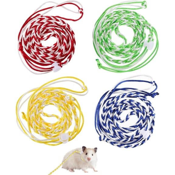 4 Pack Hamster Leash Harness Adjustable Rat Leash Harness Pet Collars for Pig Ferret Mouse Chinchilla Rabbit Guinea Squirrel Small Animal