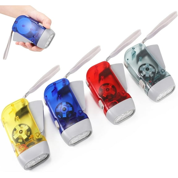 4 Pack Hand Crank Emergency Flashlight, No Battery Required, 3 LED Bright Lights, Portable Wind-Up Flashlight for Camping, Hiking, Outdoor, Home & Car Emergencies, Easy Use for Kids & Adults