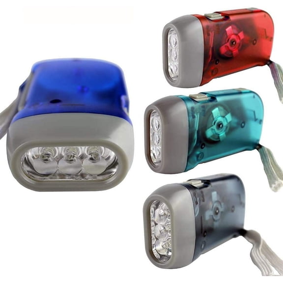4-Pack Hand Crank Flashlight  Portable Wind Up Flashlight with Wrist Strap for Emergency Preparedness, Camping and Outdoor Activities  Weather-Resistant Build, Features 3-LED Bright Light