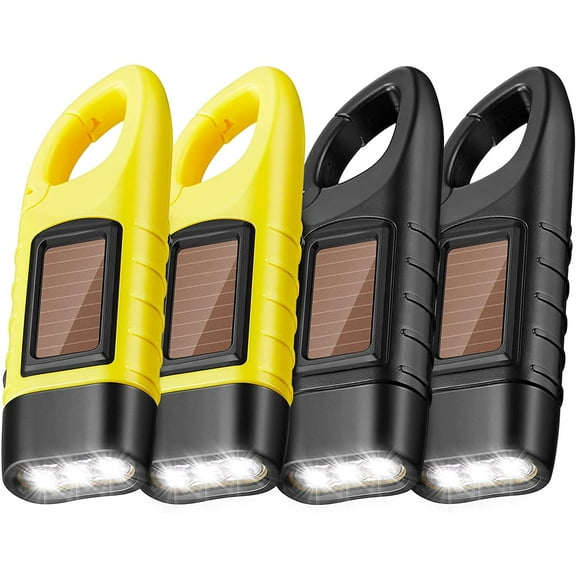 4 Pack Hand Crank Solar Powered Flashlight Emergency Rechargeable Led Flashlight Survival Gear Self Powered Charging Torch for Hiking Backpack Camping Safety Emergency Pack(Yellow, Black)