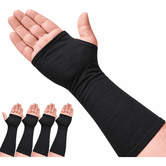 4-Pack Hand Therapy Liners, Wrist & Forearm Support, Wear Alone and Under Braces (Long Large)