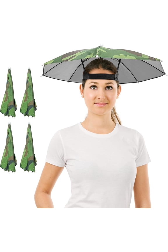 4-Pack Hands-Free Umbrella Hat with Adjustable Heand - Sun Shade & Rain Cap for Gardening, Fishing, & Dog Walking - Comfort Fit for Outdoor Festivals, Camping & Gag Favors for Kids, Adults