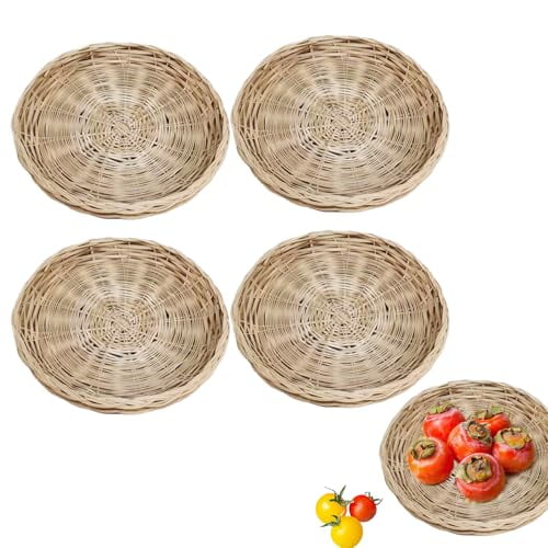 4-Pack Handwoven Bamboo Paper Plate Holder 10in Round Reusable Rack For Picnics,Parties & Daily Dining (4 Pcs)