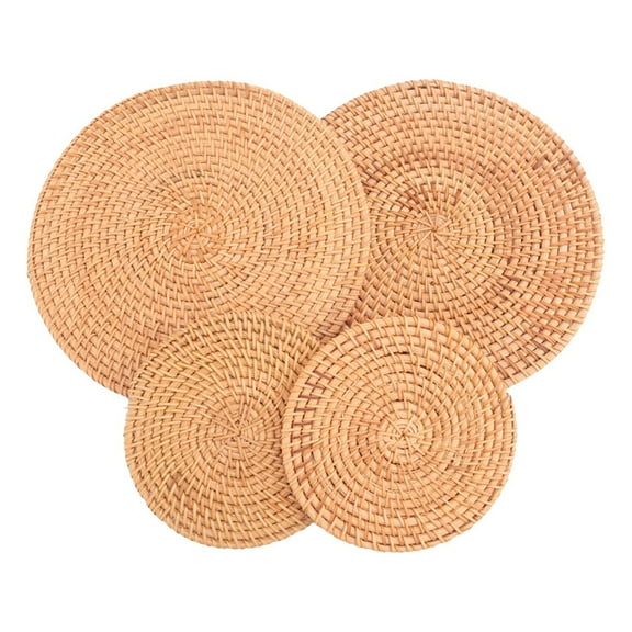 4 Pack Handwoven Rattan Coasters,Table Woven Trivet for Hot Dishes Plates Cup,Pot Holder for Table,Heat Mats,4 * Placemat,As shown