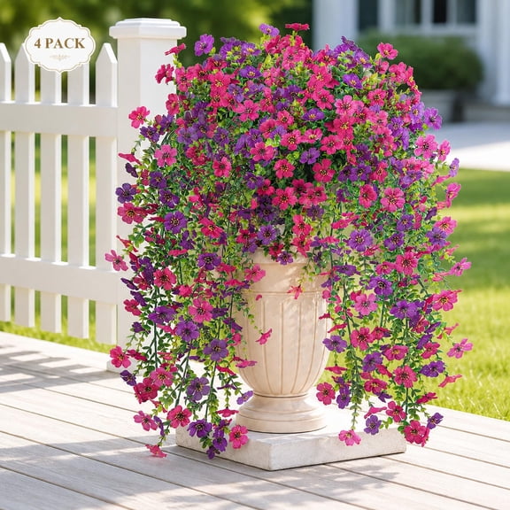 4 Pack Hanging Artificial Silk Flowers Decorative Vine Plants for Home Wall Backdrops Wedding Arches Outdoor Garden Decor