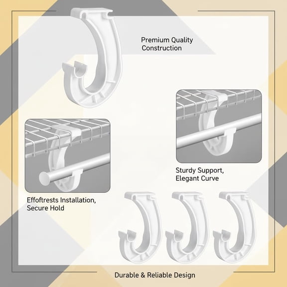 4 Pack Hanging Closet Rod Support Brackets, 3/4 J-Shaped Snap-On Closet Rod Holders for Shelf, No Drill Closet Rod Bracket for Wardrobe, Cabinets & Curtain Rods, Closet Hanger Rod