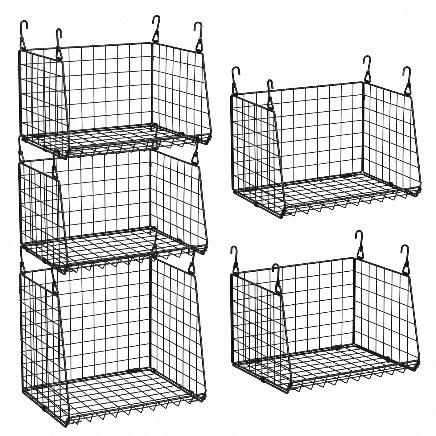 XCOSRACK 4-Pack Hanging Wire Baskets for Laundry Room, Foldable Metal Storage Organizer with 360° Rotating Hooks, Over Washer & Dryer Shelving, Black