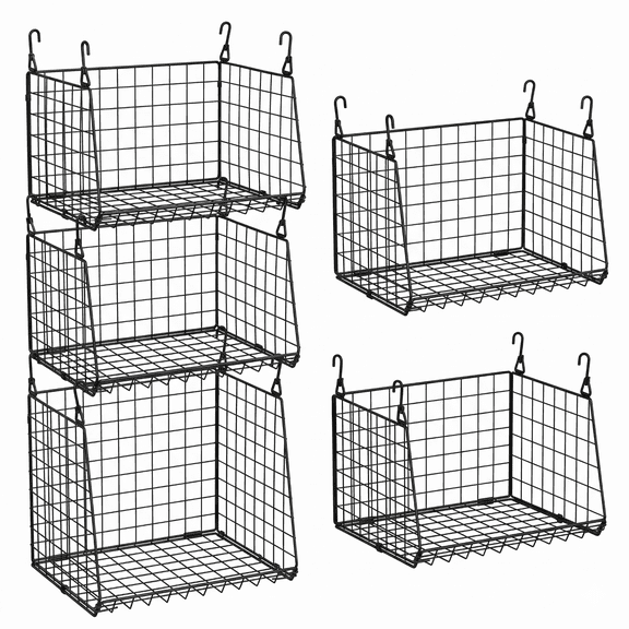 XCOSRACK 4-Pack Hanging Wire Baskets for Laundry Room, Foldable Metal Storage Organizer with 360° Rotating Hooks, Over Washer & Dryer Shelving, Black