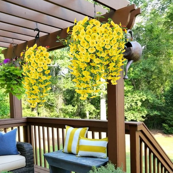 4 Pack Hanging Morning Glory Artificial Flowers,29.5in Artificial Flowers for Outdoor,Hanging Baskets Fake Flowers for Home Porch Patio Balcony Plant Wall Door Fence Decoration