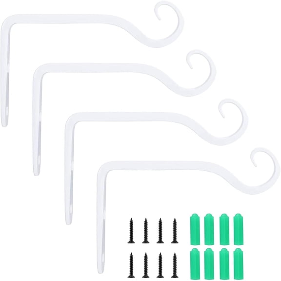4 Pack Hanging Plant Bracket 7.3 Inches Windbreak Metal Wall Fence Hooks Decorative Hanger for Bird Feeders, Planters, Lanterns, Wind Chimes, Indoor Outdoor Home Decor (White)