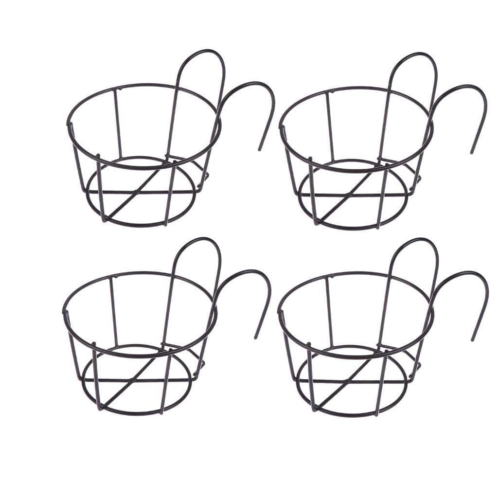 4 Pack Hanging Railing Planters Flower Pot Holders Iron Racks Fence ...