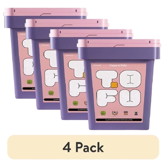 (4-Pack) Happy & Polly 20lbs Clumping Tofu Cat Litter Bucket, Dust-Free Odor Control Low Tracking with a 2mm diameter