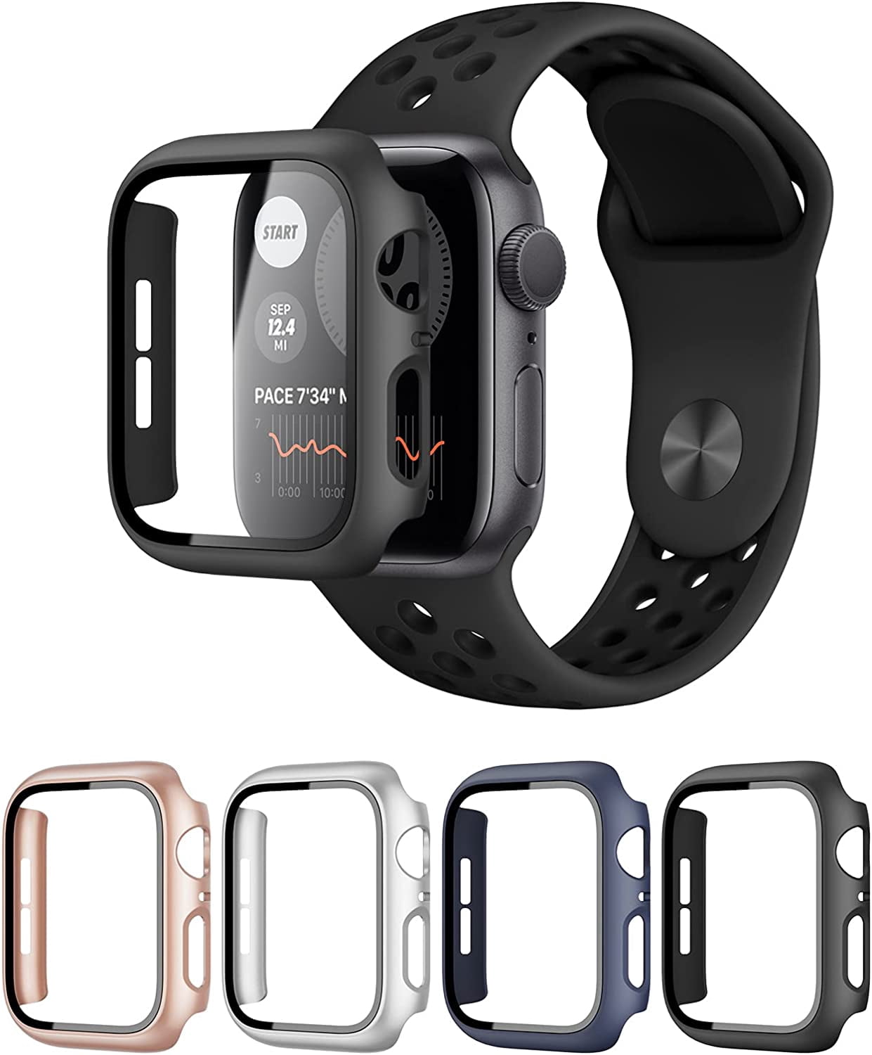 4 Pack Hard PC Watch Case with Tempered Glass Screen Protector ...