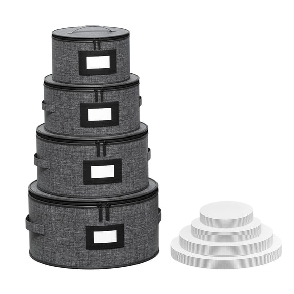 Aokeyee 4-Pack Hard Shell Dish Storage Containers with 48 Non-Woven Pads for Plates, Dinnerware & China - Ideal for Moving & Protection