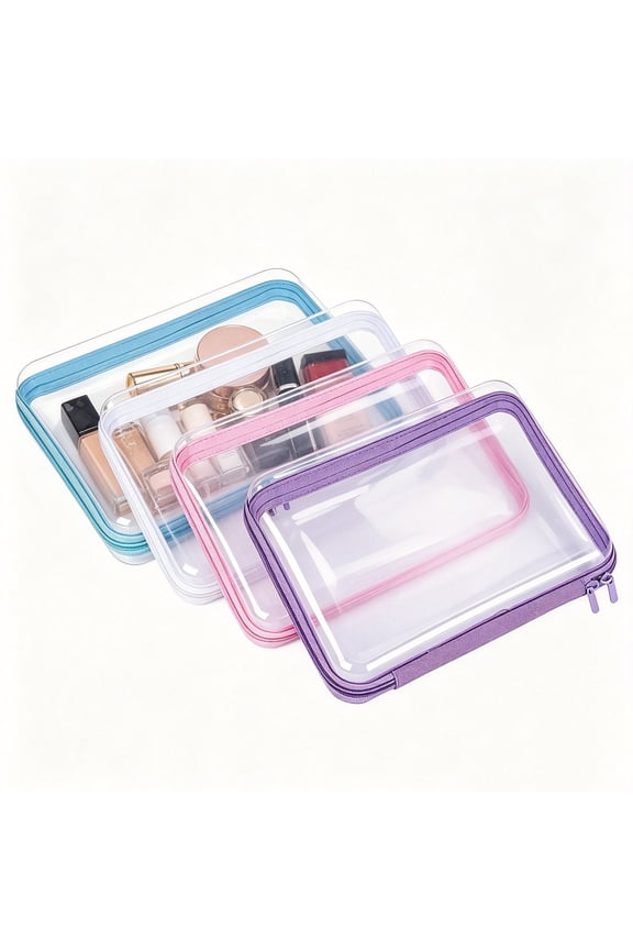 4 Pack Hard Shell Zipper Case Topboutique Clear Plastic Storage Zipper Bag Waterproof Hard Pouches Transparent Portable Storage Box for Makeup Cosmetic Snacks Building Blocks Puzzles,Multicolor,Large