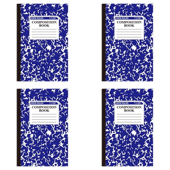 4 Pack Hardcover Wide Ruled Composition Notebook 8.3x5.5", Heavy-Duty Sewn Binding 60 Pages Ink-Proof Lined Journal for Homeschool & Office Stationery, Premium Dark Blue Marble