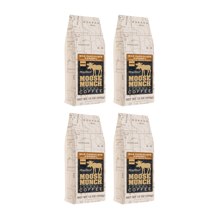 (4 Pack) Harry & David Moose Munch Milk Chocolate Caramel Ground Coffee, Medium Roast, 12 Oz