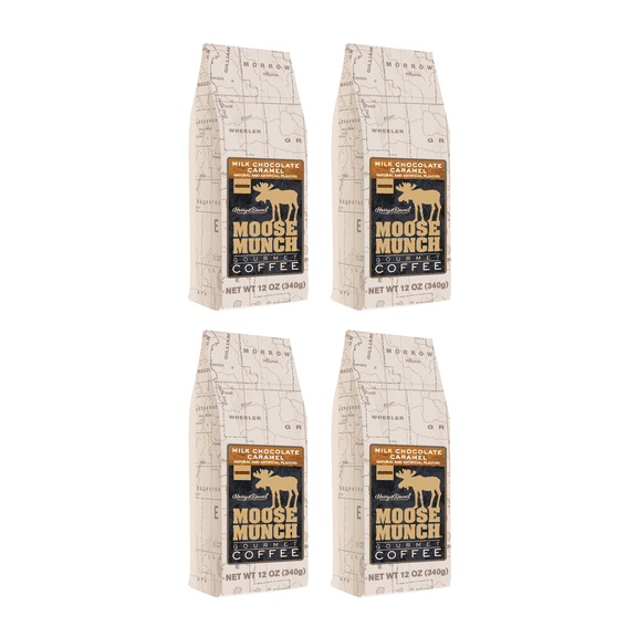 (4 Pack) Harry & David Moose Munch Milk Chocolate Caramel Ground Coffee, Medium Roast, 12 Oz