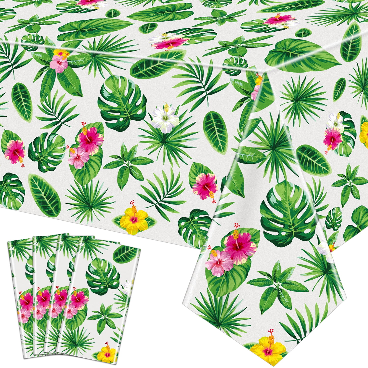 4 Pack Hawaiian Luau Tablecloths Tropical Palm Leaves Table Cloth