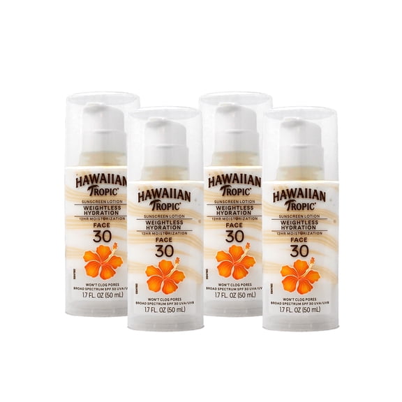 4 Pack Hawaiian Tropic Silk Hydration Wightless Face SPF 30 Sunscreen 1.7 OZ
