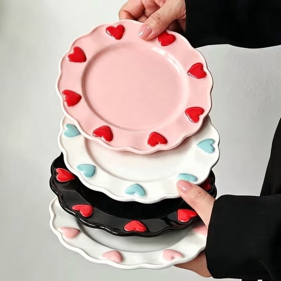 4-Pack Heart Embossed Ceramic Plates for Desserts, Tea Parties, Weddings & Snacks