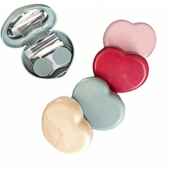 4 Pack Heart Shape Contact Lens Cases, Travel Eye Contacts Case Box Holder, Portable Contact Lenses Tweezers Remover Tool Solution Bottle Kit for Daily Outdoor Traveling (Assorted Color-2)