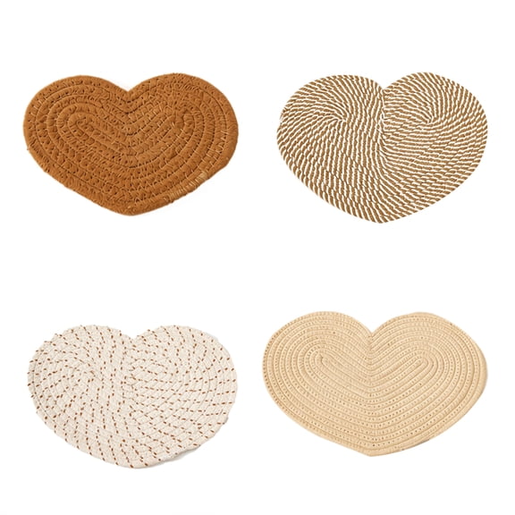 4 Pack Heart Shaped Placemats – Cotton Woven Coasters Set, Handmade Braided Cup Mats for Coffee Mug & Bowl, Non-Slip Heat Resistant Table Decor for Kitchen, Dining Room, Party or Gift