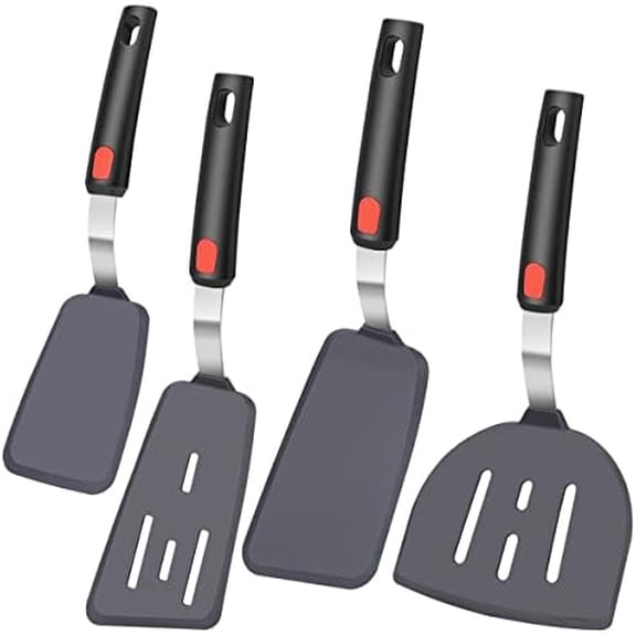 4Pcs Spatula Silicone Heat Resistant Flexible Rubber Silicone Spatulas for Nonstick Cookware, Burger Pancake Spatula Turner Large Spatulas Set for Cooking Kitchen Utensils Set Black