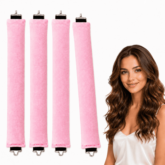 4 Pack Heatless Hair Curlers, Pink Soft Foam Hair Rollers, No Heat Curling Rods for Overnight Waves, DIY Hair Styling Tool