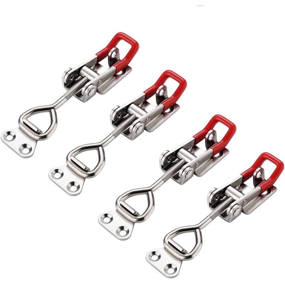 4 Pack Heavy Duty 4002 Toggle Latch Clamp, Adjustable Toggle Clamp Latch with Lock Hole,485 Lbs Holding Capacity Pull Latch for Smoker Door, Box Case Trunk, Lid, Jig (with 20PCS Screws)