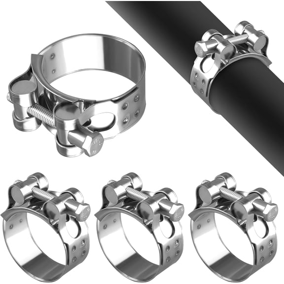 4 Pack Heavy Duty 48-51mm Exhaust Pipe Clamps - 304 Stainless Steel T-Bolt Hose Clamps for Automotive, Motorcycle, and Plumbing Applications