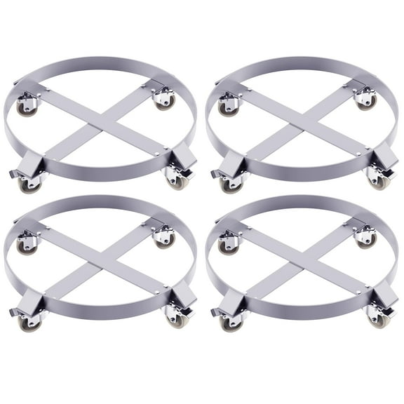4-Pack Heavy Duty 55 Gallon Drum Dolly – 1000 lb Capacity Steel Frame with Anti-Tip Design & 4 Swivel Casters – Industrial Barrel Roller Cart for Warehouse, Workshop, Garage