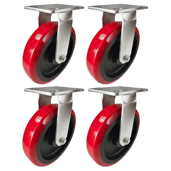 4 Pack Heavy Duty 8 in Polyurethane Caster Wheels, 4 Rigid