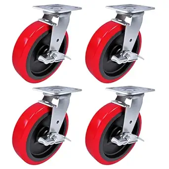 4 Pack Heavy Duty 8 in Polyurethane Caster Wheels, 4 Swivel with Brake