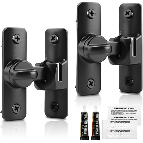 4-Pack Heavy Duty Adjustable Barn Door Locks 90/180 Degree - Zinc Alloy Sliding Door Latches for Bedroom, Cabinet, Gate - Black