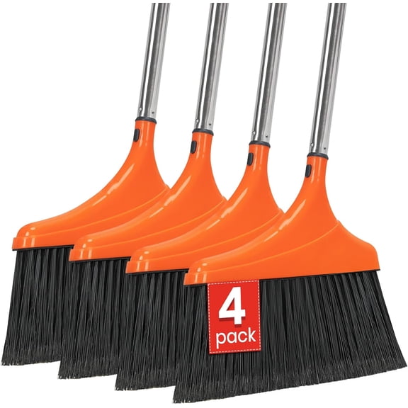 4 Pack Heavy-Duty Angle Broom for Floor Cleaning with 52" Long Handle Stiff Bristle Angle Commercial and Industrial Broom, Indoor Outdoor Broom for Garage Kitchen Office Lobby Patio