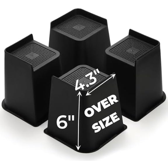 4 Pack Heavy Duty Bed Risers, 6 Inch Lift Couch Furniture Risers, Bed Lifts Risers Raising Blocks Extenders for Table, Desk, TV, Supports Up to 4400 Lbs(Black, Trapezium)