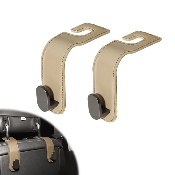 4-Pack Heavy-Duty Car Headrest Hooks, Premium PU Leather & Stainless Steel Seat Organizer for Purses, Bags, Groceries (Holds 44 lbs), Universal Fit for All Cars, Easy Installation